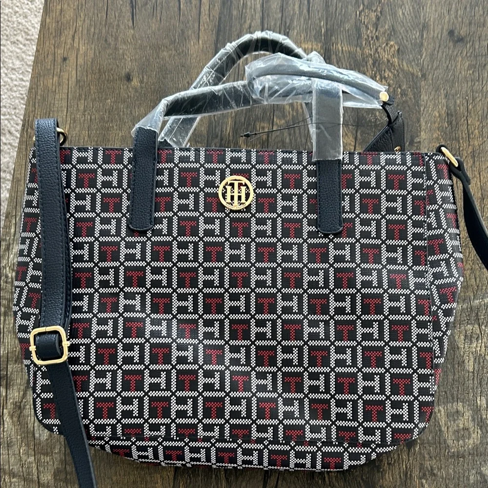 Tommy Hilfiger Women's Geometric Black and Red Shoulder Bag - Picture 8 of 15